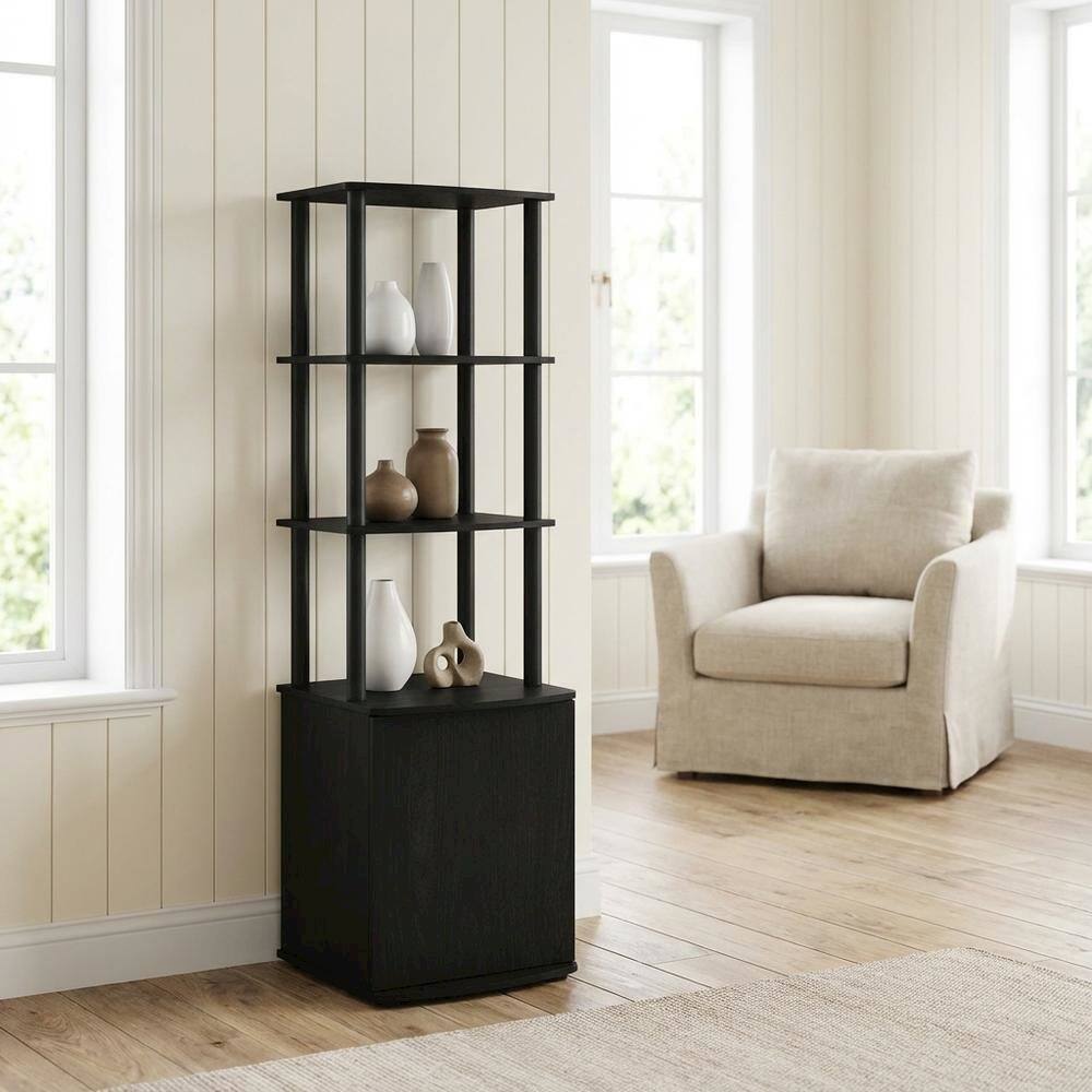 Alt View 2. FurniFact - Wooden TV Stand with 3-Tier Height and Storage Cabinet, Blackwood/Black - Black.