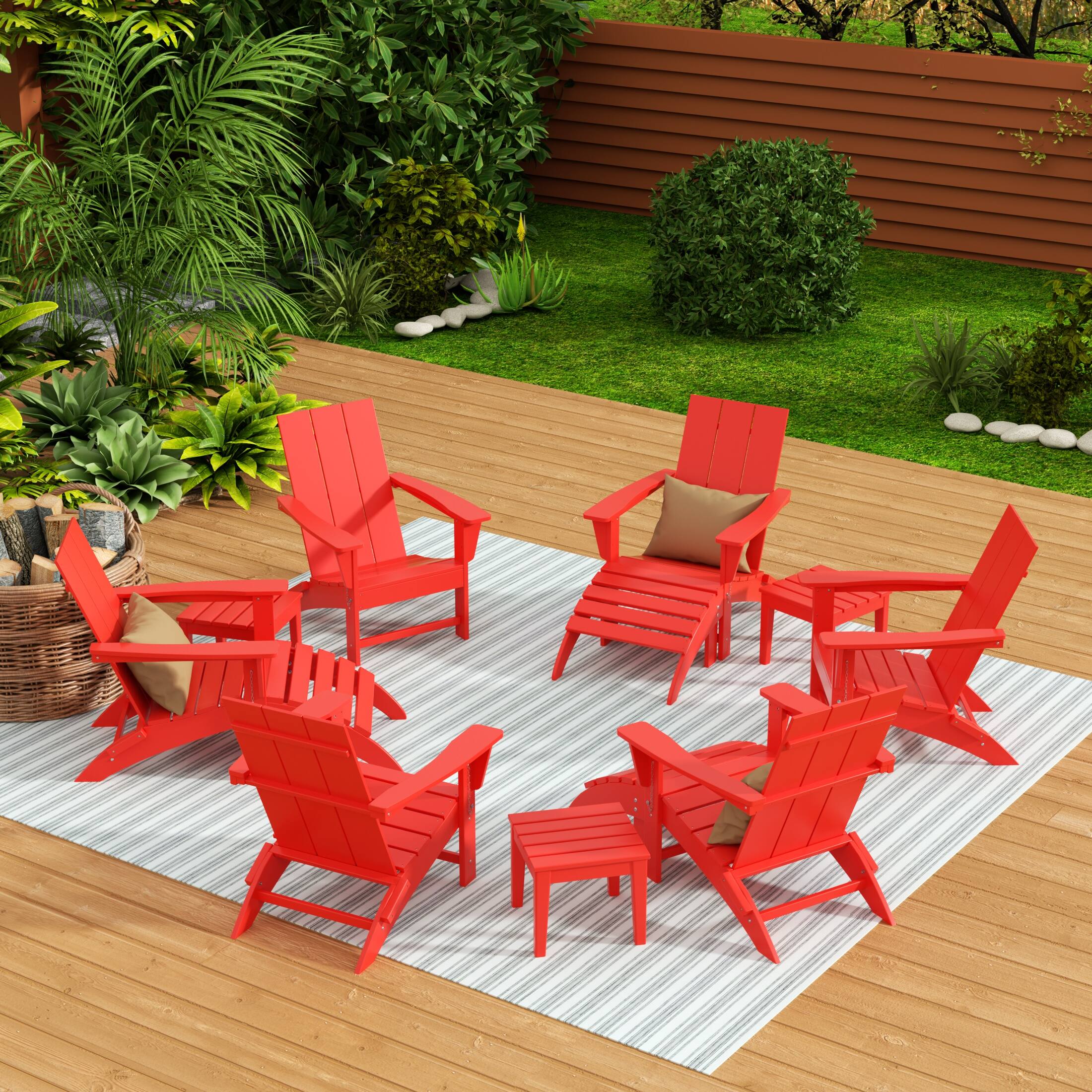 Angle. WestinTrends - WestinTrends Ashore 12-Piece Modern Poly Folding Adirondack Chair with Ottoman and Side Table - Red.