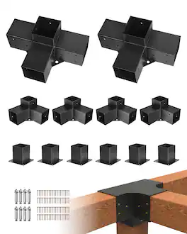 VEVOR - Pergola Kit, 4x4 Inch Brackets for 3.5x3.5 Inch Wooden Beams, Includes 3-Way (4 Pcs) and 4-Way (2 Pcs) Connectors - Black