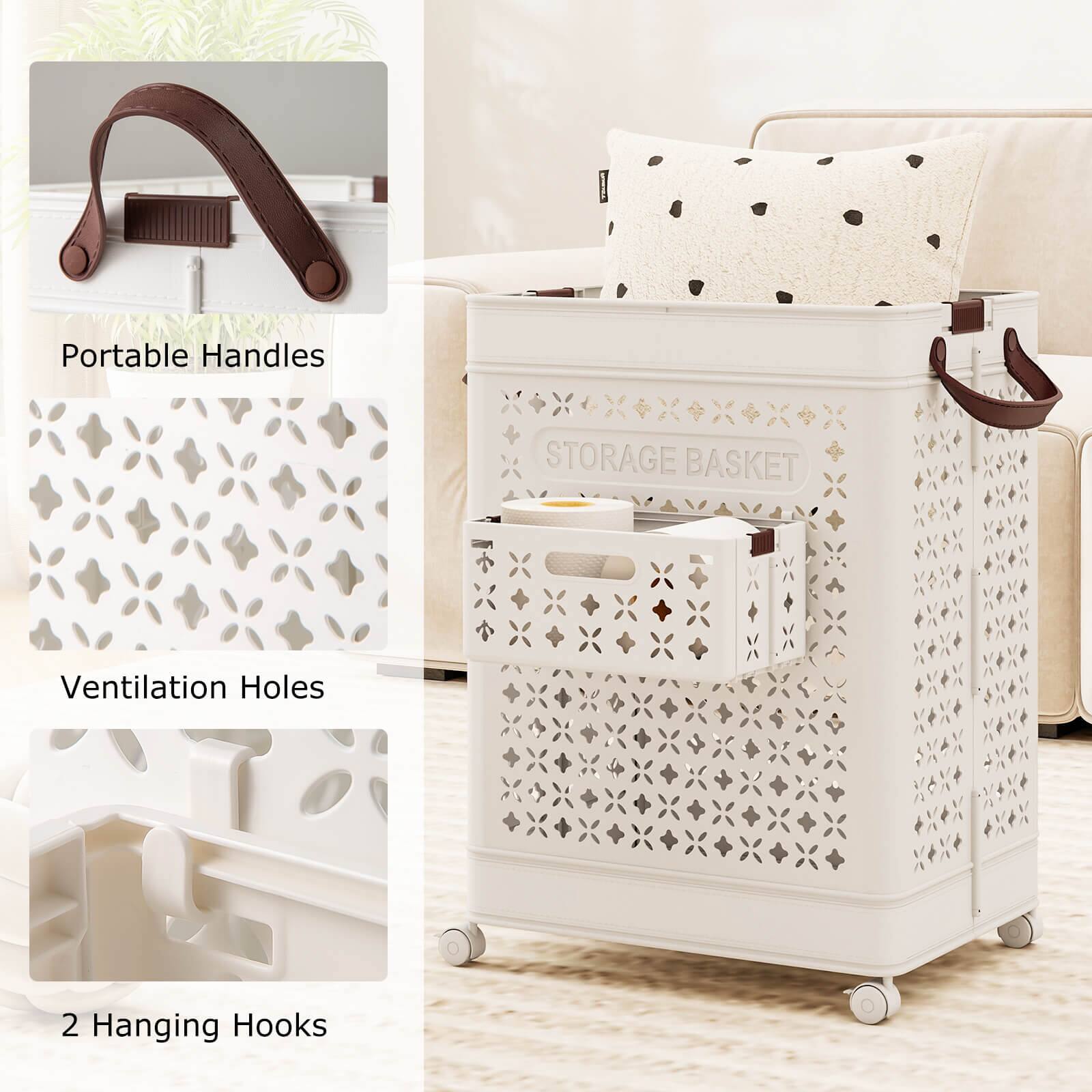 - Portable Handles
- Ventilation Holes
- 2 Hanging Hooks
- STORAGE BASKET