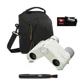Nikon - 4x10D CF 4x Pocket Binocular (Ivory White) with Bag and Accessories Bundle