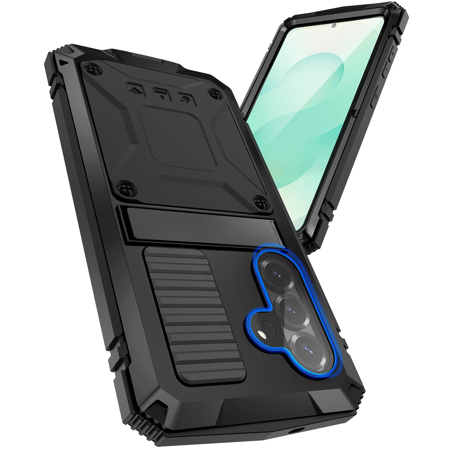 Angle. Dteck - For Samsung Galaxy S26 Case Outdoor Sports Kickstand Rugged Heavy Duty Full Body Cover with Built in Screen Protector - Black.