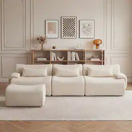 Anysun - Boneless Sofa – 3-Seat High-Quality, Anti-Slip Design, No Assembly, Curved Armrests, Streamlined Design - White