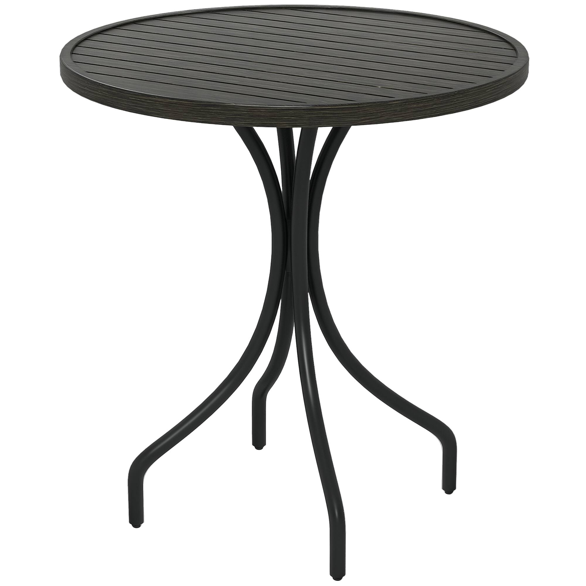 Front. Outsunny - Outdoor Side Table, 26" Round Patio Table with Steel Frame and Slat Tabletop for Garden, Backyard, Porch - Gray.