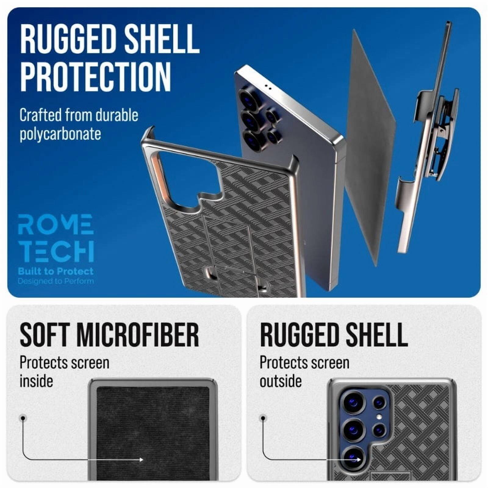 RUGGED SHELL PROTECTION  
Crafted from durable polycarbonate  

SOFT MICROFIBER  
Protects screen inside  

RUGGED SHELL  
Protects screen outside