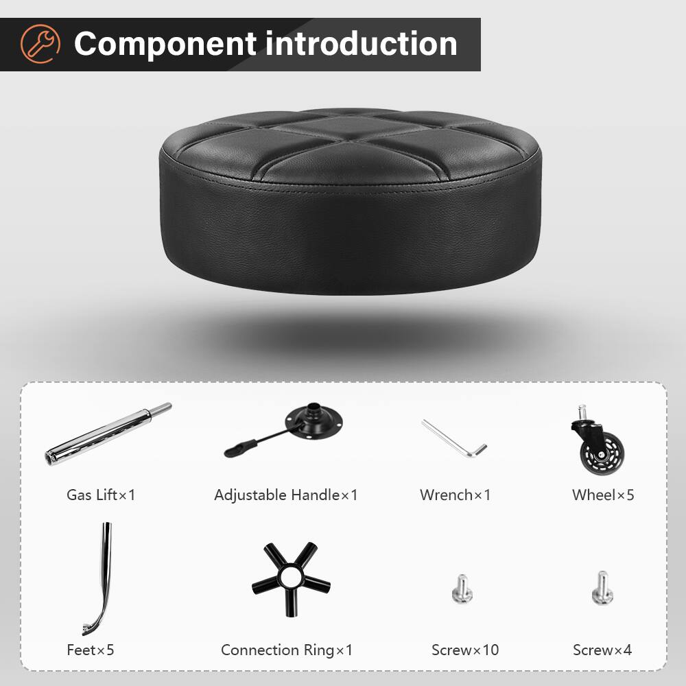 Component introduction

- Gas Lift x 1
- Adjustable Handle x 1
- Wrench x 1
- Wheel x 5
- Feet x 5
- Connection Ring x 1
- Screw x 10
- Screw x 4