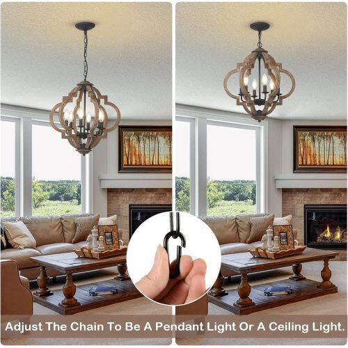 Adjust the chain to be a pendant light or a ceiling light.