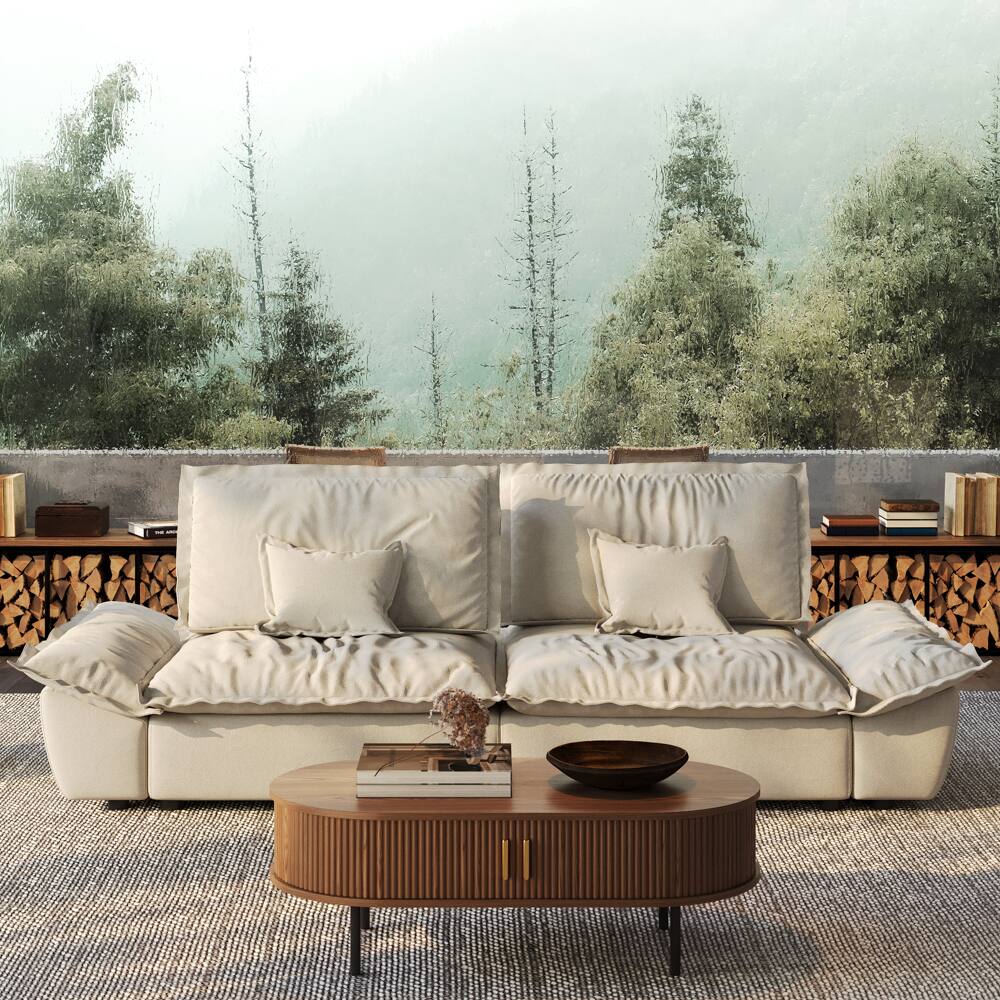 Angle. POVISON - 104.33" Sailboat Deep Sofa Stain Resistant Cozy Couch with Adjustable Backrest - Beige Suede Fabric.