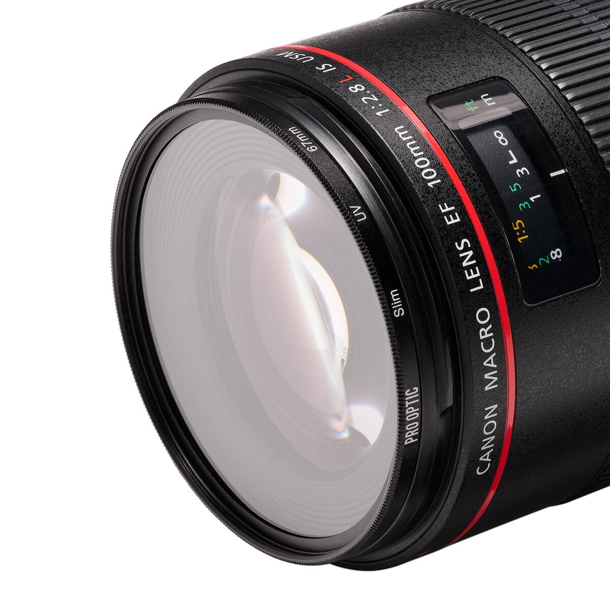 USA SI 7 8 1.2.8 ft m 67mm 8 100mm 3-00 3 - 5 3 1 3 UV EF 1:5 nNv 2 8. LENS ~ Slim MACRO OPTIC PRO CANON
