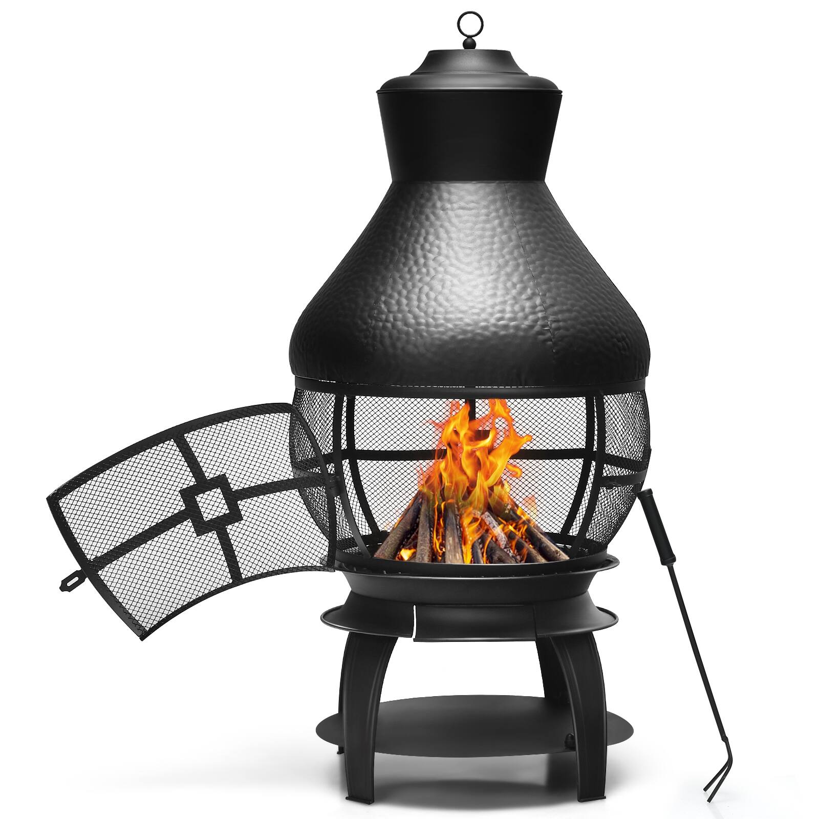 Alt View 2. SKONYON - Outdoor Steel Chimenea Fireplace with Mesh Cover Charcoal Grates and High Heat Output.