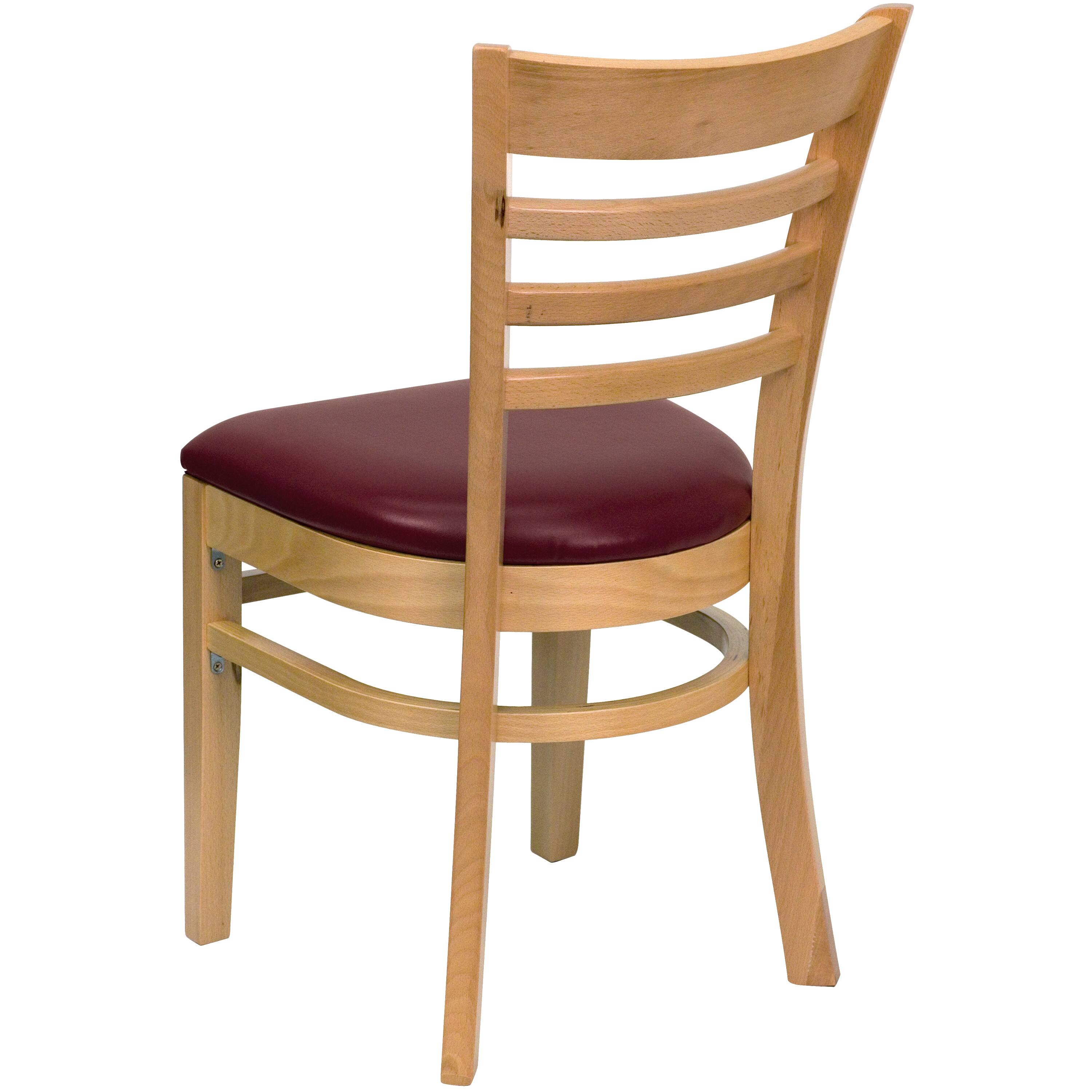 Alt View 3. Emma + Oliver - Ladder Back Wooden Restaurant Dining Chair - Burgundy Vinyl Seat/Natural Wood Frame.