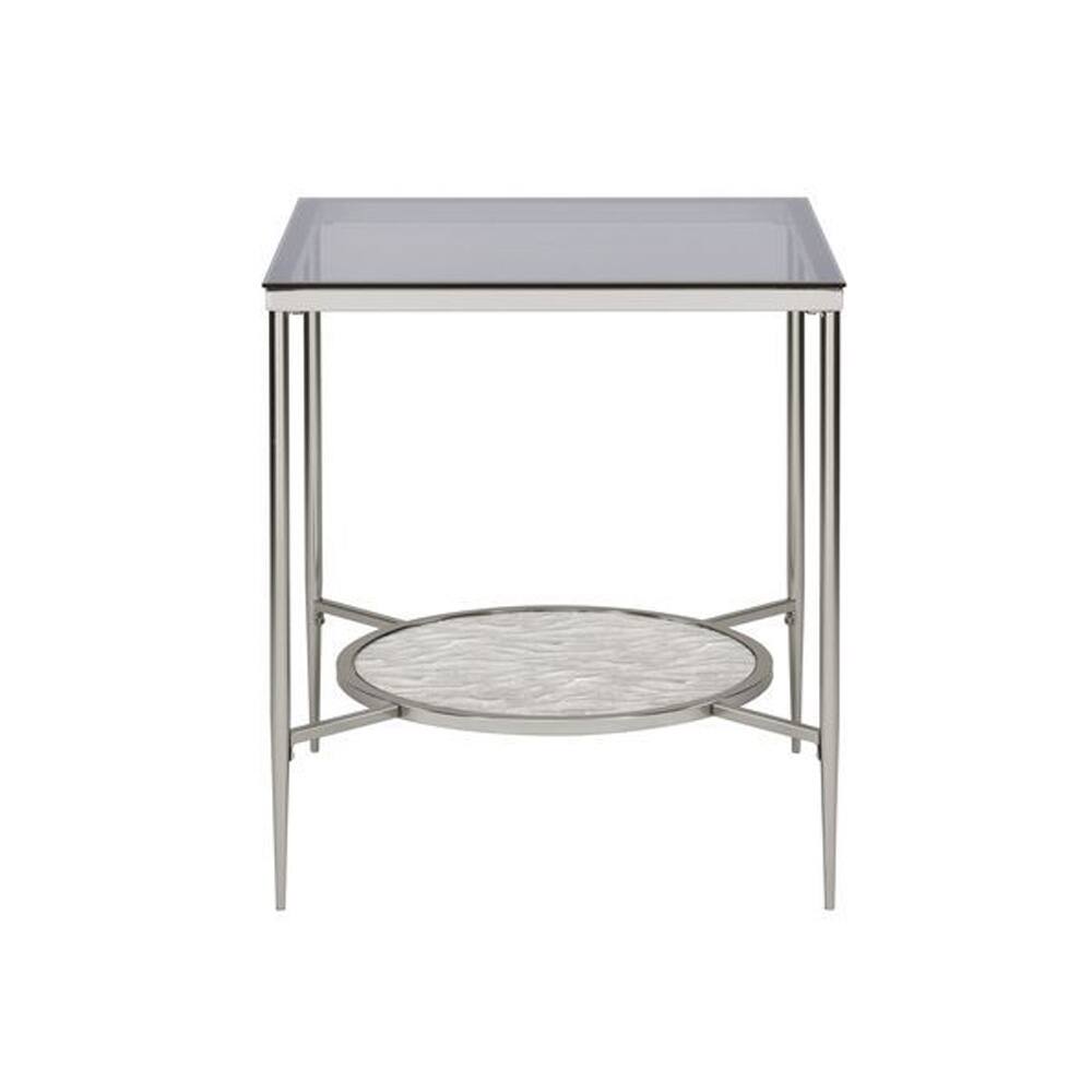 Alt View 1. Manhattan Lane - End Table with Textured Round Shelf - Silver.
