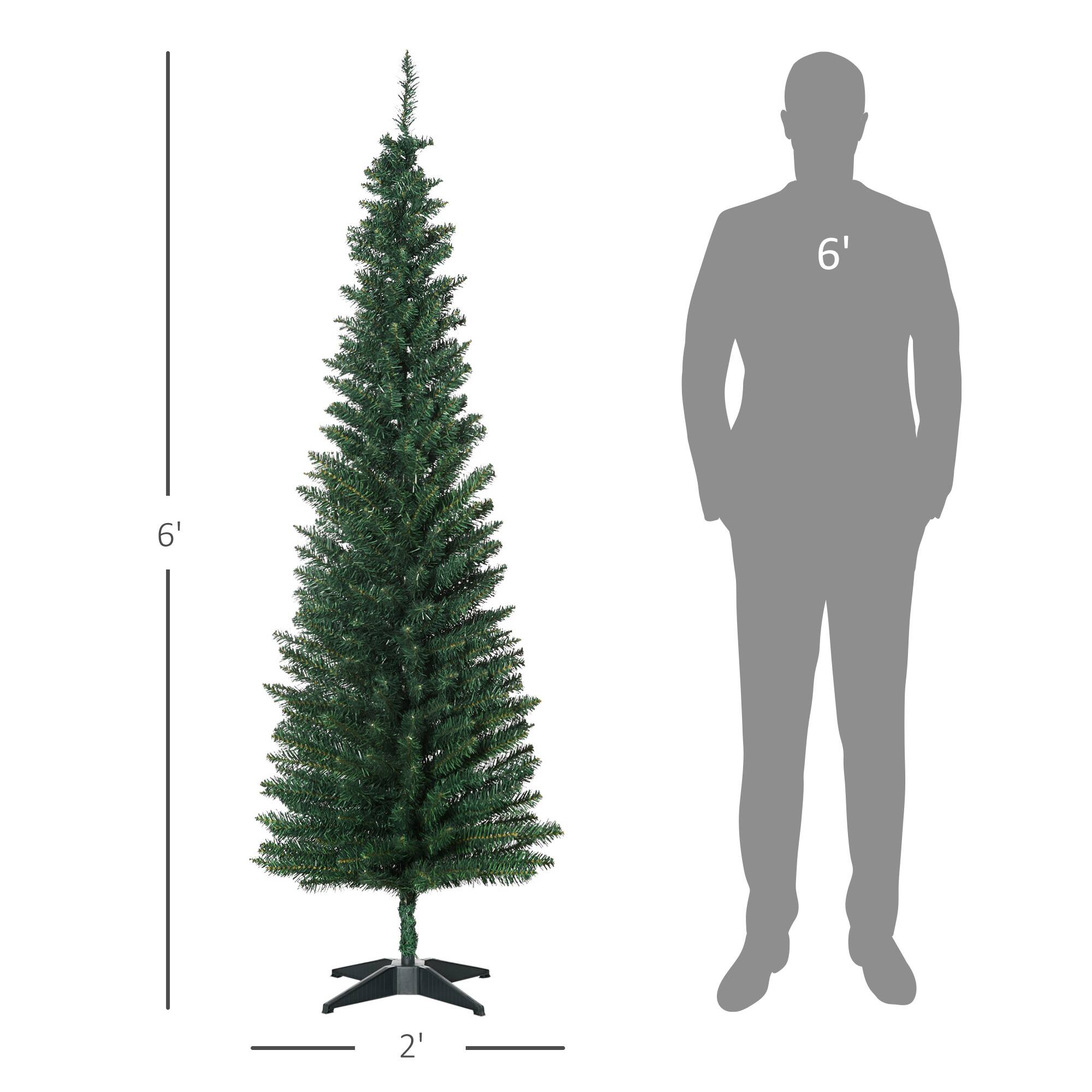 Alt View 2. Homcom - Artificial Pencil Christmas Tree, Slim Xmas Tree with 390 Realistic Branch Tips and Plastic Stand - Green.