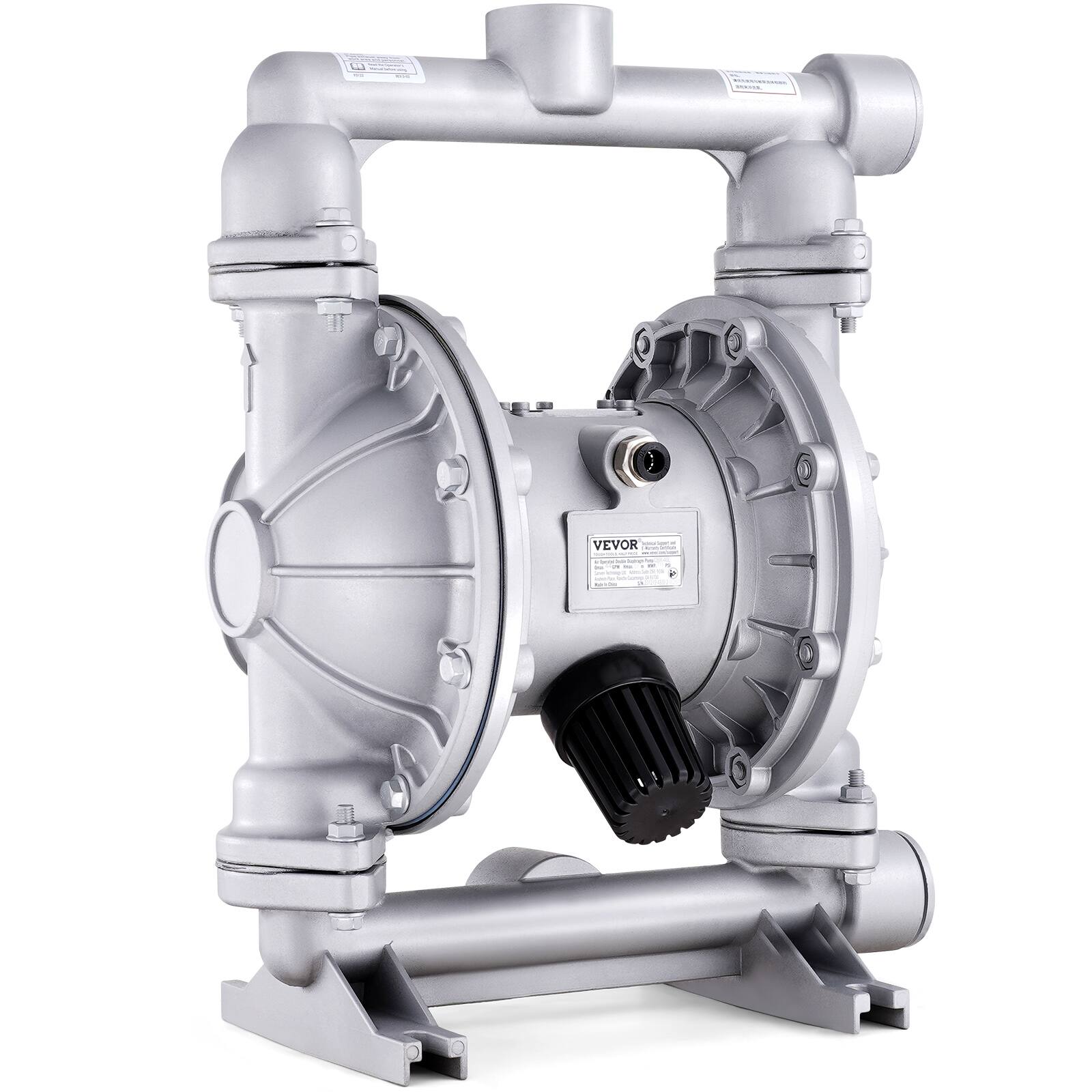 Front. VEVOR - Air Operated Double Diaphragm Pump, 44GPM, Max 115PSI Air Waste Oil Pneumatic Transfer Pump with 2 Extra Diaphragms - Silver.