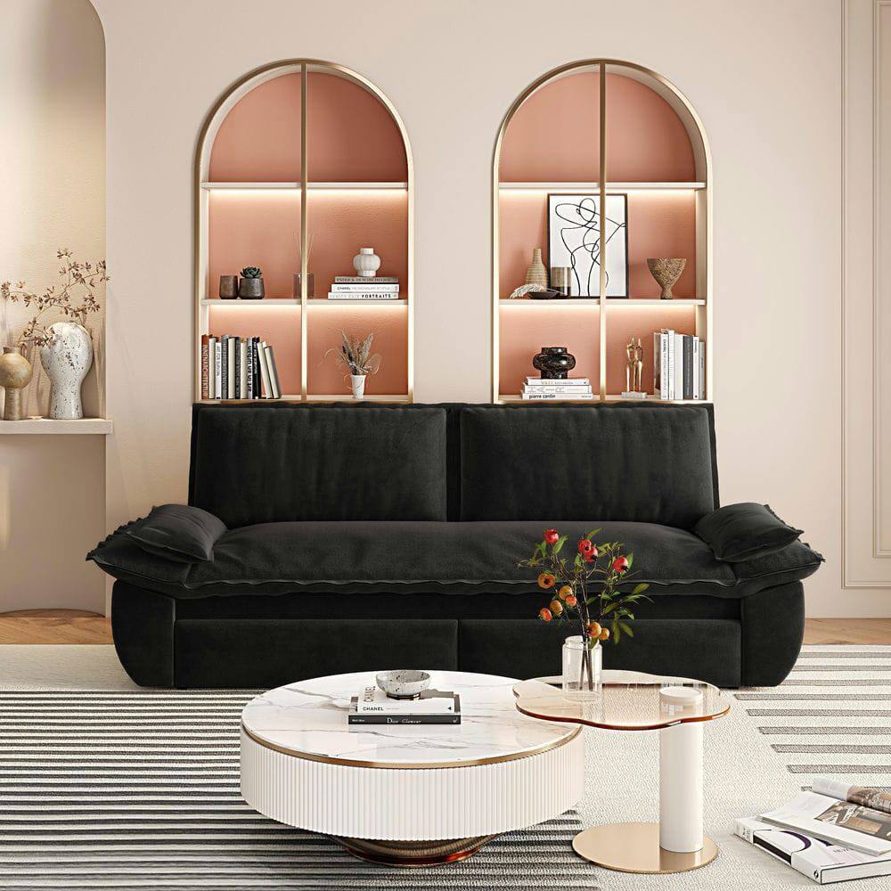 Alt View 2. Kadyn - 73.2" Queen Pull Out Sofa Bed, 3-in-1 Convertible Sleeper Sofa, Velvet Loveseat Bed - Black.