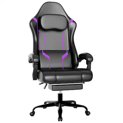 Front. Akoasm - Ergonomic Gaming Chair Height Adjustable Computer Chair with Pocket Spring Pad and Footrest-Purple - Purple.