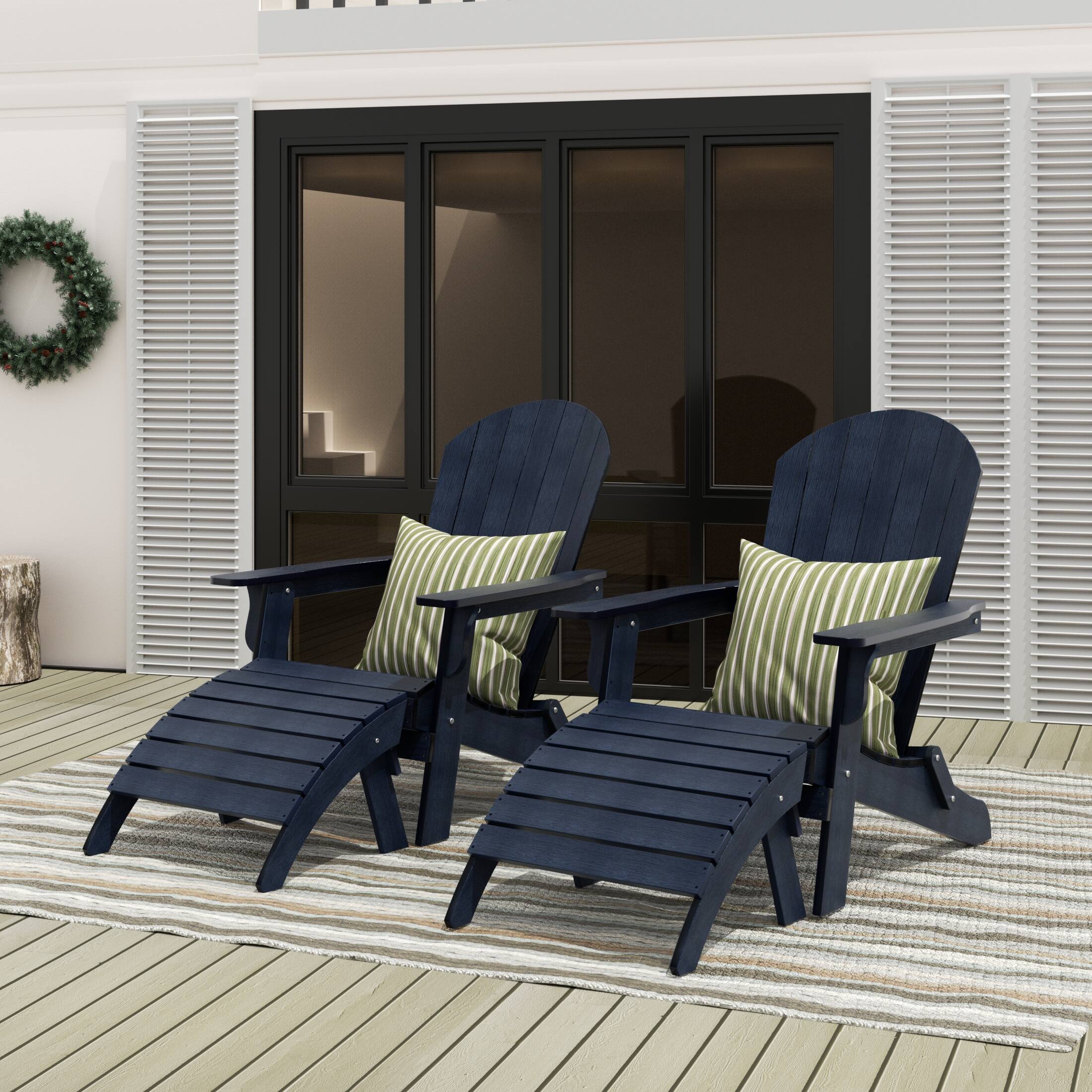 Angle. WestinTrends - WestinTrends Tuscany 4-Piece HIPS Outdoor Folding Adirondack Seashell Chair With Folding Ottoman (Set of 2) - Navy Blue.