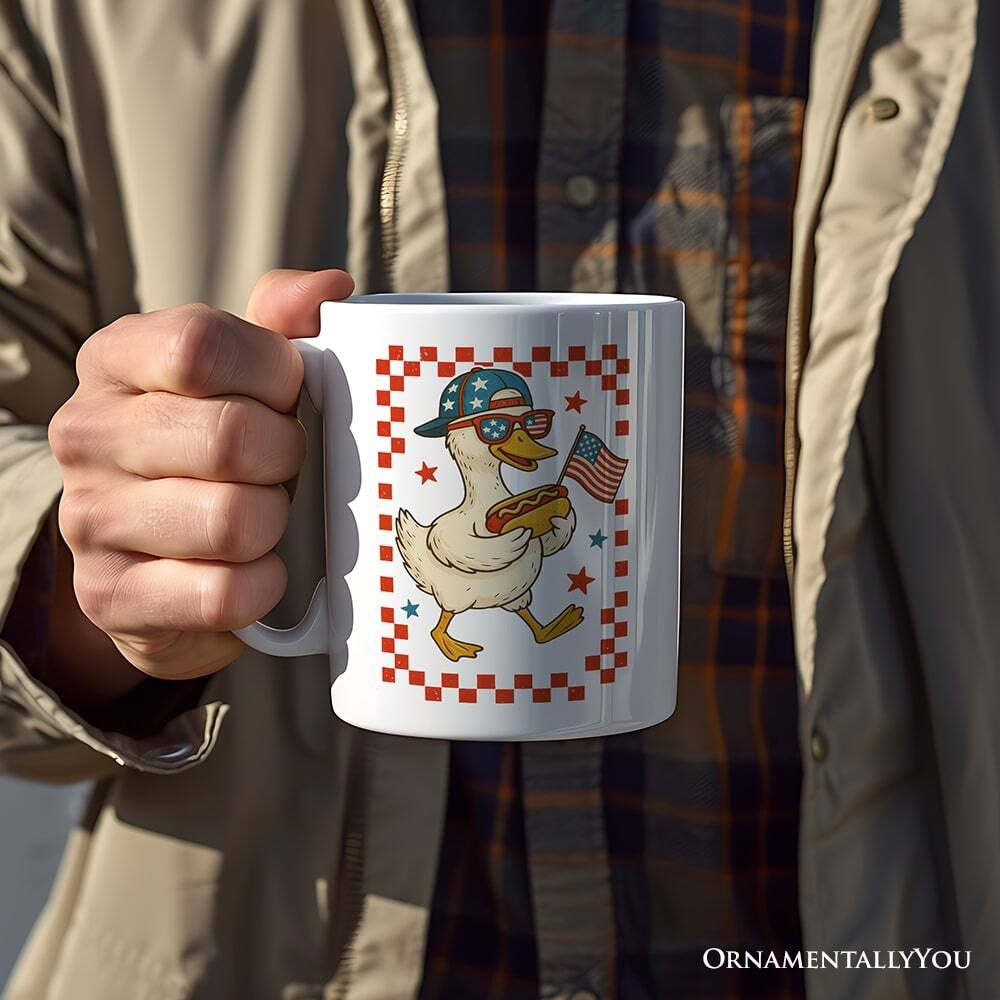 Left. OrnamentallyYou - 4th of July Patriotic Duck Mug, Funny Independence Day Gift - White.