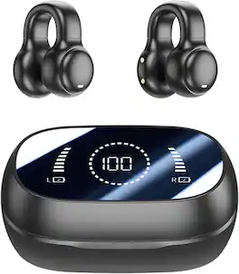 SKRAN - Open-Ear Wireless Headphones Bluetooth -Mini Earbuds Charging Case Ear Buds,Bone Conduction,for Workout,Running, Walking - Black