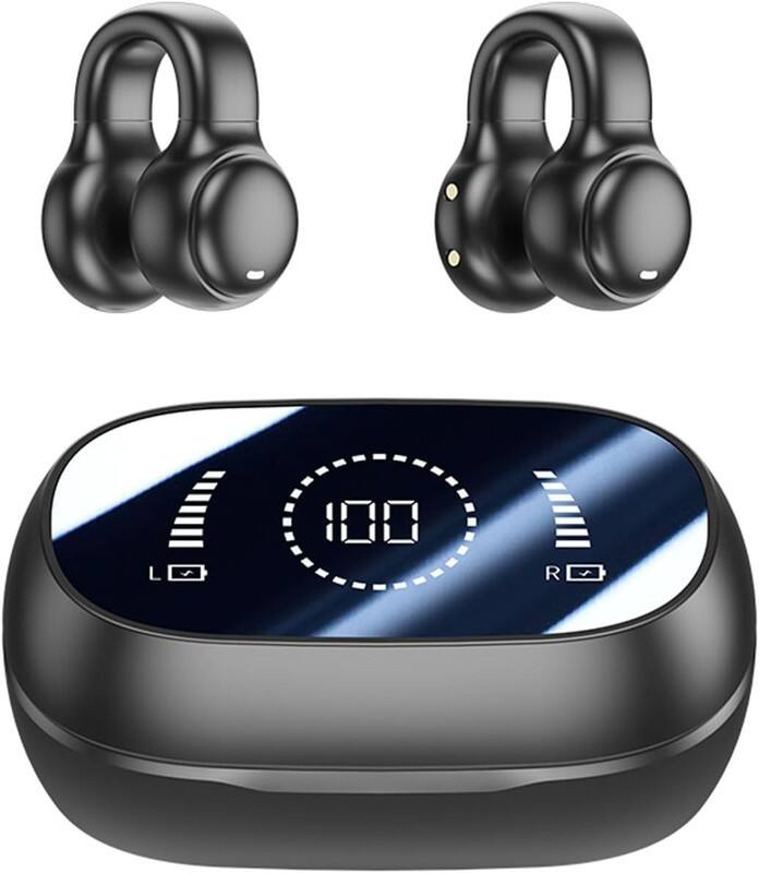Front. RISOKEYS - Wireless Bluetooth Earbuds, Bone Conduction Open-Ear with Waterproof, Noise Cancelling, for Sports, Running, Gym,Black.