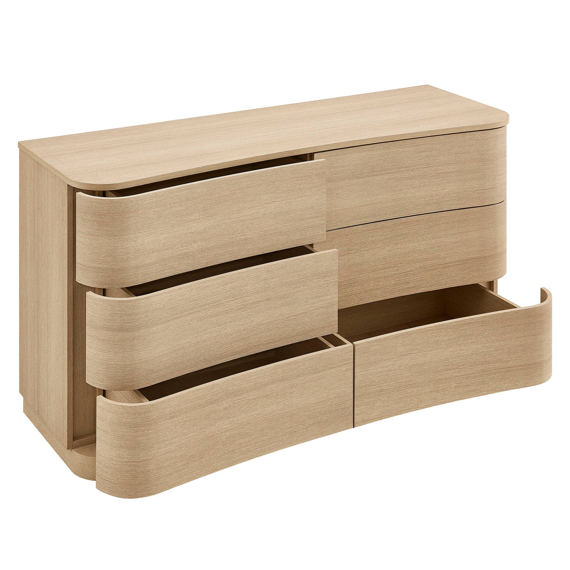 Alt View 2. Modway - Mirae 6-Drawer Curved Dresser by Modway - Brushed Light Oak.