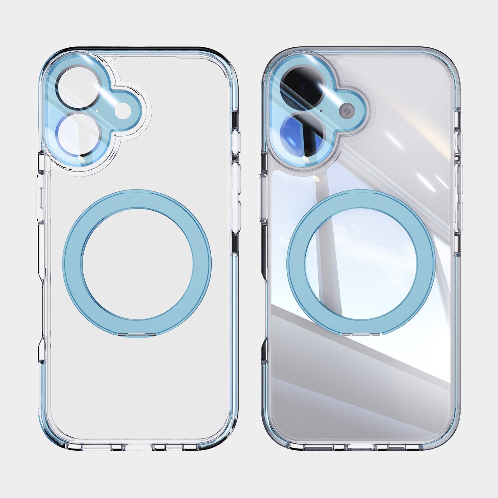 Angle. Dteck - Magnetic Clear Phone Case for Apple iPhone 17 with Metal Rotating Kickstand,Shockproof PC+TPU Slim Transparent Cover - Blue.