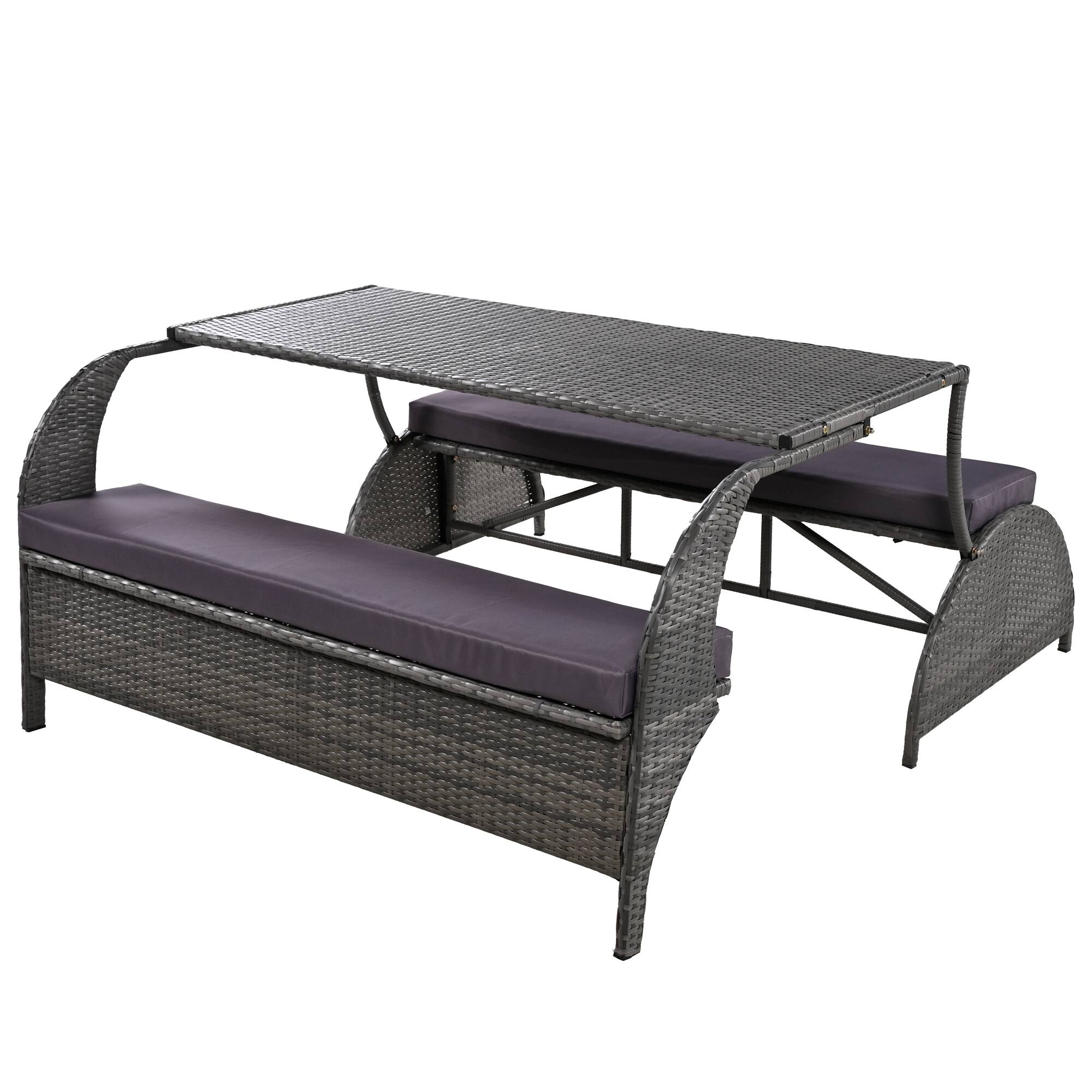 Alt View 2. Siljoy - 2-in-1 Convertible 57.1" Patio Loveseat Bench Table, 4-Seat & 1 Table, for Garden/Lawn/Patio - Gray.