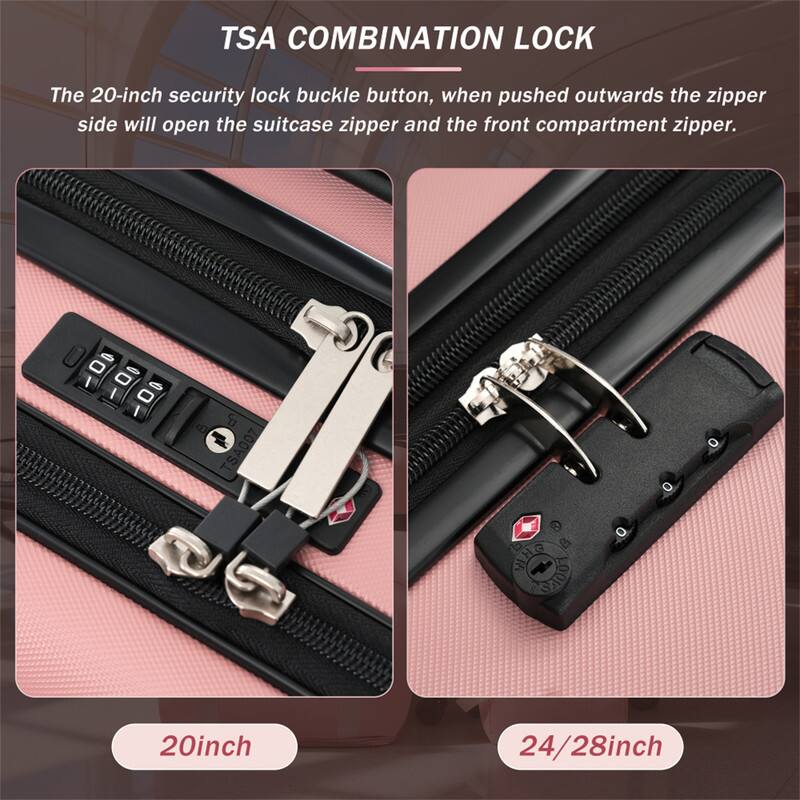 TSA COMBINATION LOCK

The 20-inch security lock buckle button, when pushed outwards the zipper side will open the suitcase zipper and the front compartment zipper.

0 0 a e I 0 I 0 I 5 TSA007 8 HHG OLLA 20inch 24/28inch