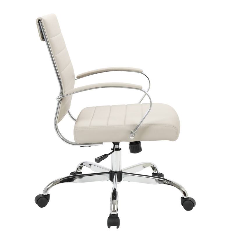 Alt View 4. LeisureMod - Set of 2 - Benmar Modern Leather Office Desk Chair with Ribbed Seat and Steel Frame Computer Chair - Tan.