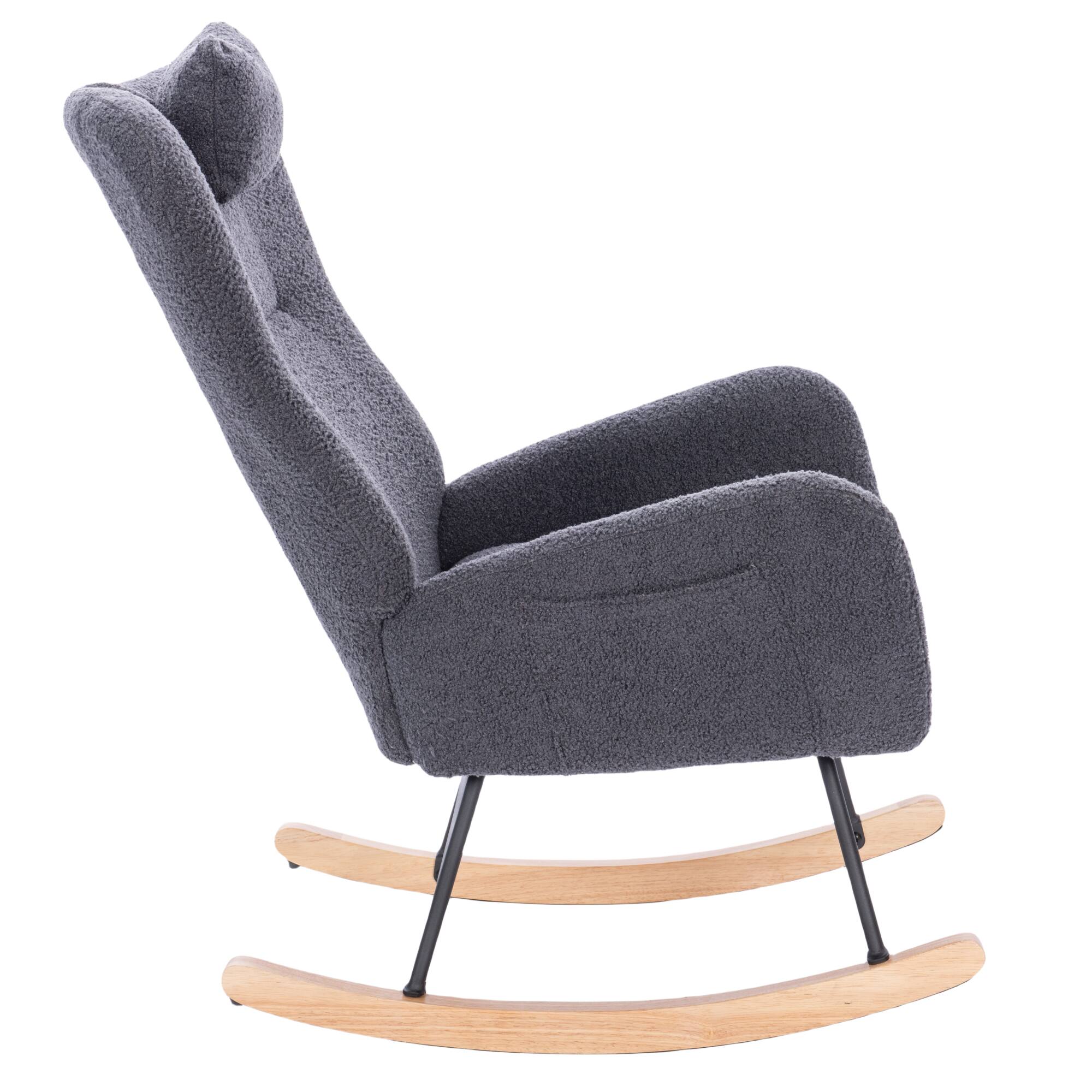 Alt View 2. GOODSILO - Plush Upholstered Nursery Rocking Chair with High Backrest for Living Room and Bedroom - Dark Grey.
