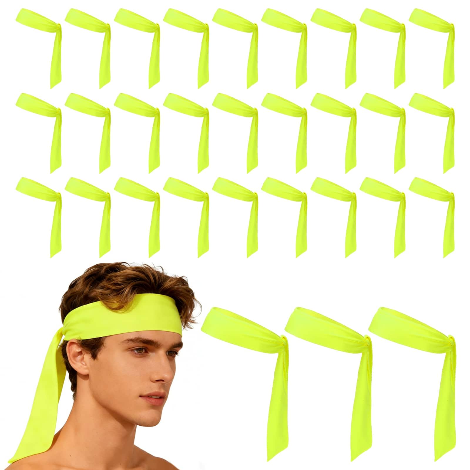 Unique Bargains - Tie Sweatband Headband, Adjustable Non-Slip Moisture Wicking Athletic Headband, 30pcs - For Tennis/Karate/Workout/Yoga - Bright Yellow price history on PriceWatchPro
