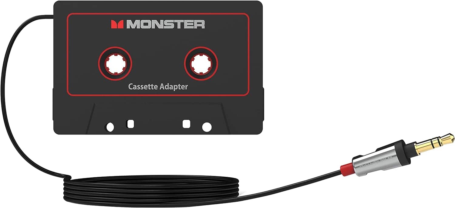 Monster - 3.5mm Aux Cord Cassette Tape Player Adapter for MP3 Music Player, iPod Classic and iPhone - 3 ft Cable - Black