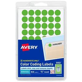 Avery - Color-Coding Labels, 1/2 " Dia, Neon Non-Printable, 840 Labels/Pack - Green