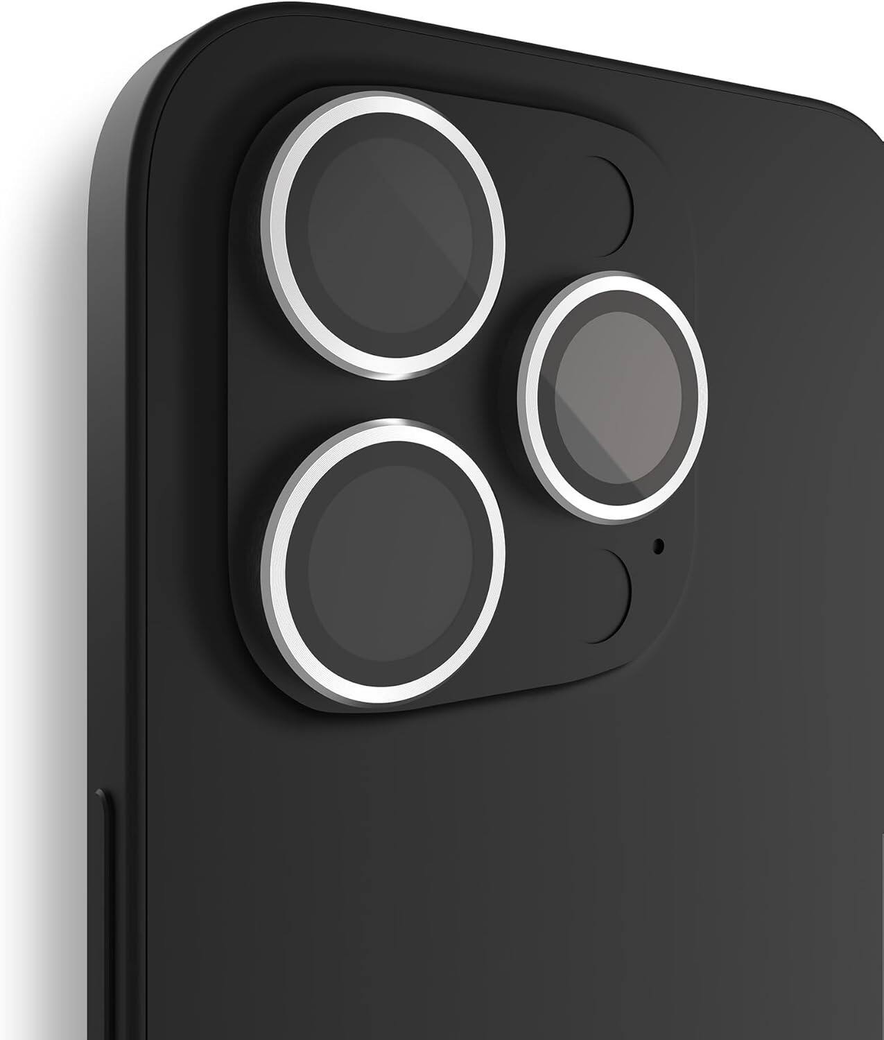 Front. BodyGuardz - BodyGuardz Metallic Silver Pure 3 Tempered Glass Camera Protector - iPhone 15 Pro/15 Pro Max - Silver.