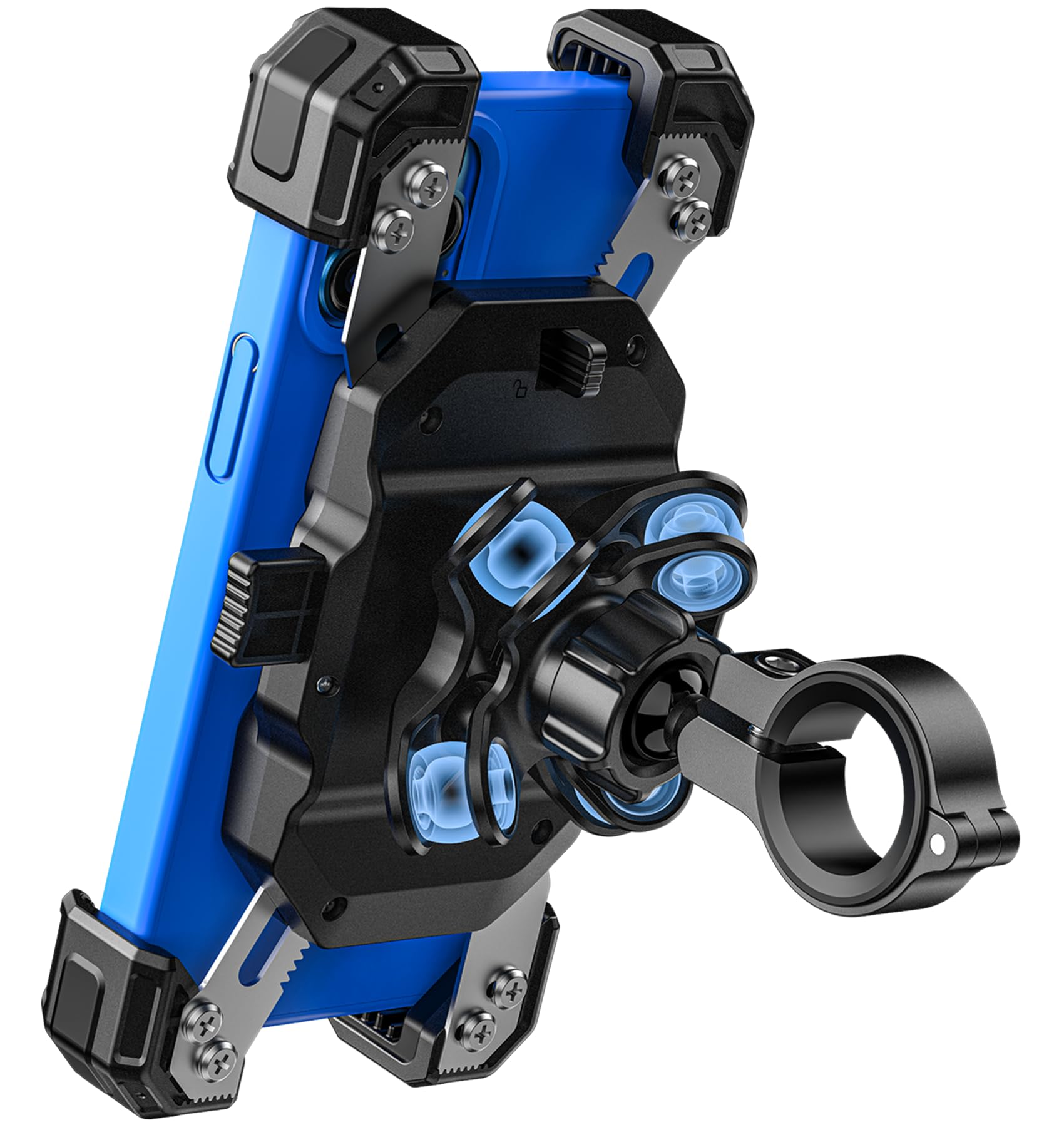 Front. HM 1810 - Phone Mount With Vibration Dampener 1s Lock Bike Holder Aluminum Alloy Handlebar Mounting Base One handed - Default.