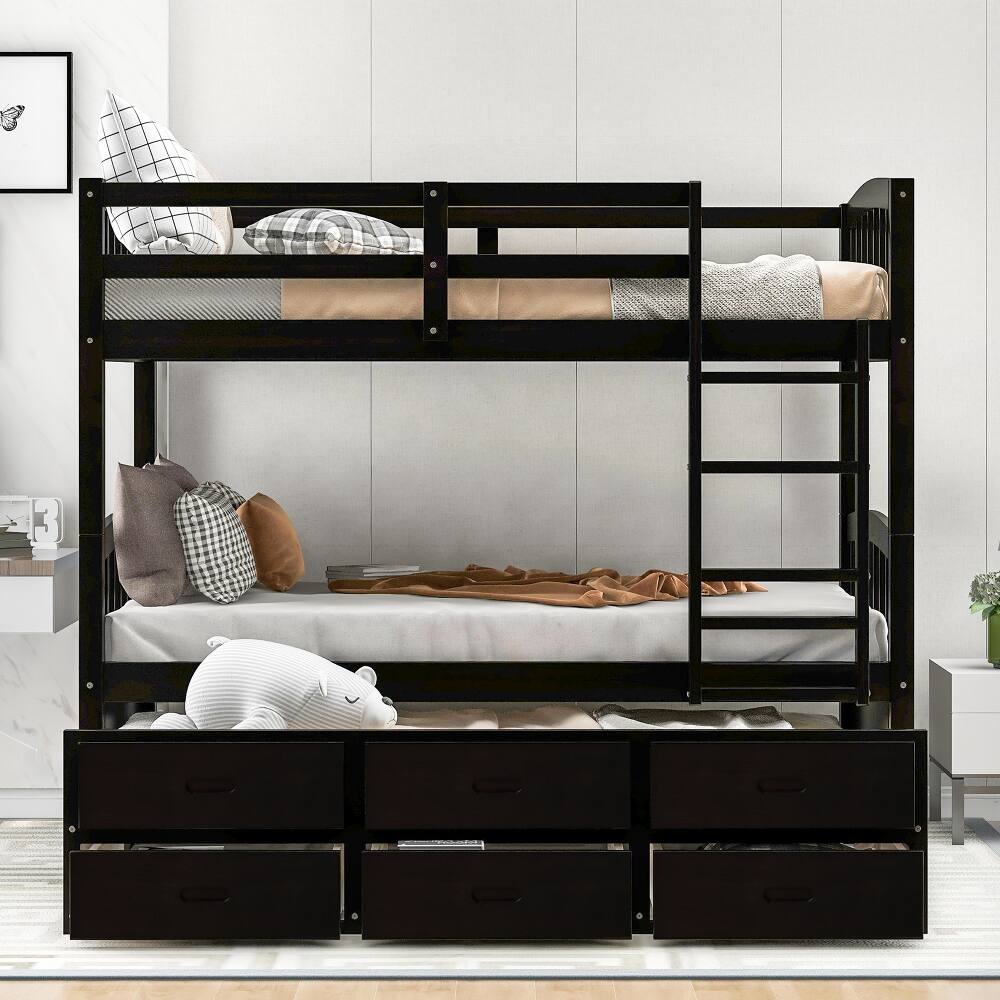 Angle. Loheer - Loheer Twin Over Twin Bunk Bed with Trundle and Drawers Espresso Wood - Espresso.