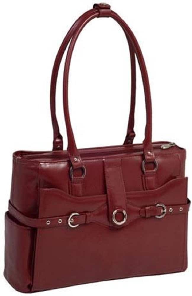BAZIC Products - Italian Leather Women's Briefcase 15.4-inch Laptop Compartment Interior Organizer Zipper Pocket Shoulder Strap - Brown