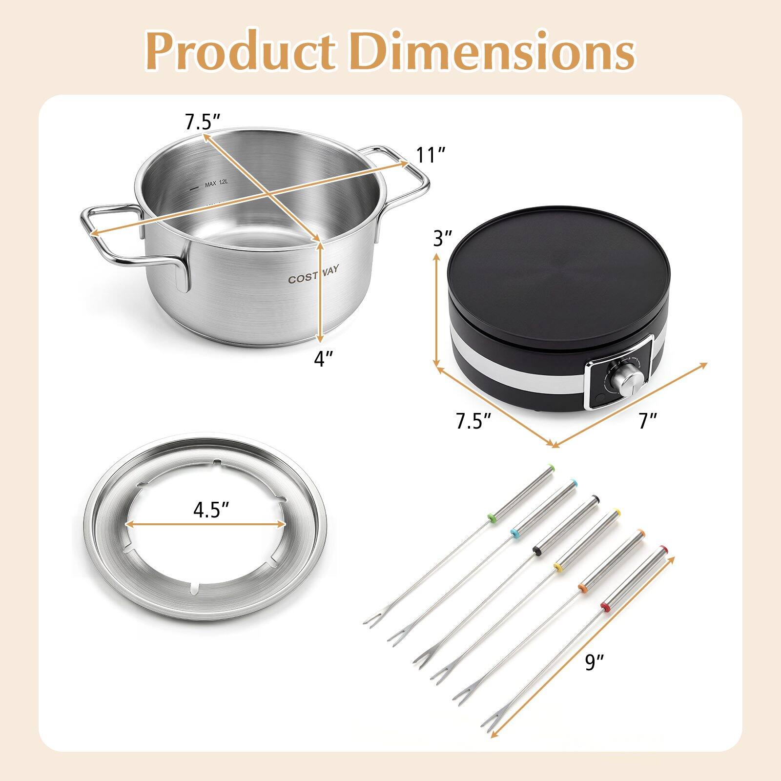 Product Dimensions:  
- 7.5"  
- 11"  
- 3"  
- 4"  
- 7.5"  
- 7"  
- 4.5"  
- 9"