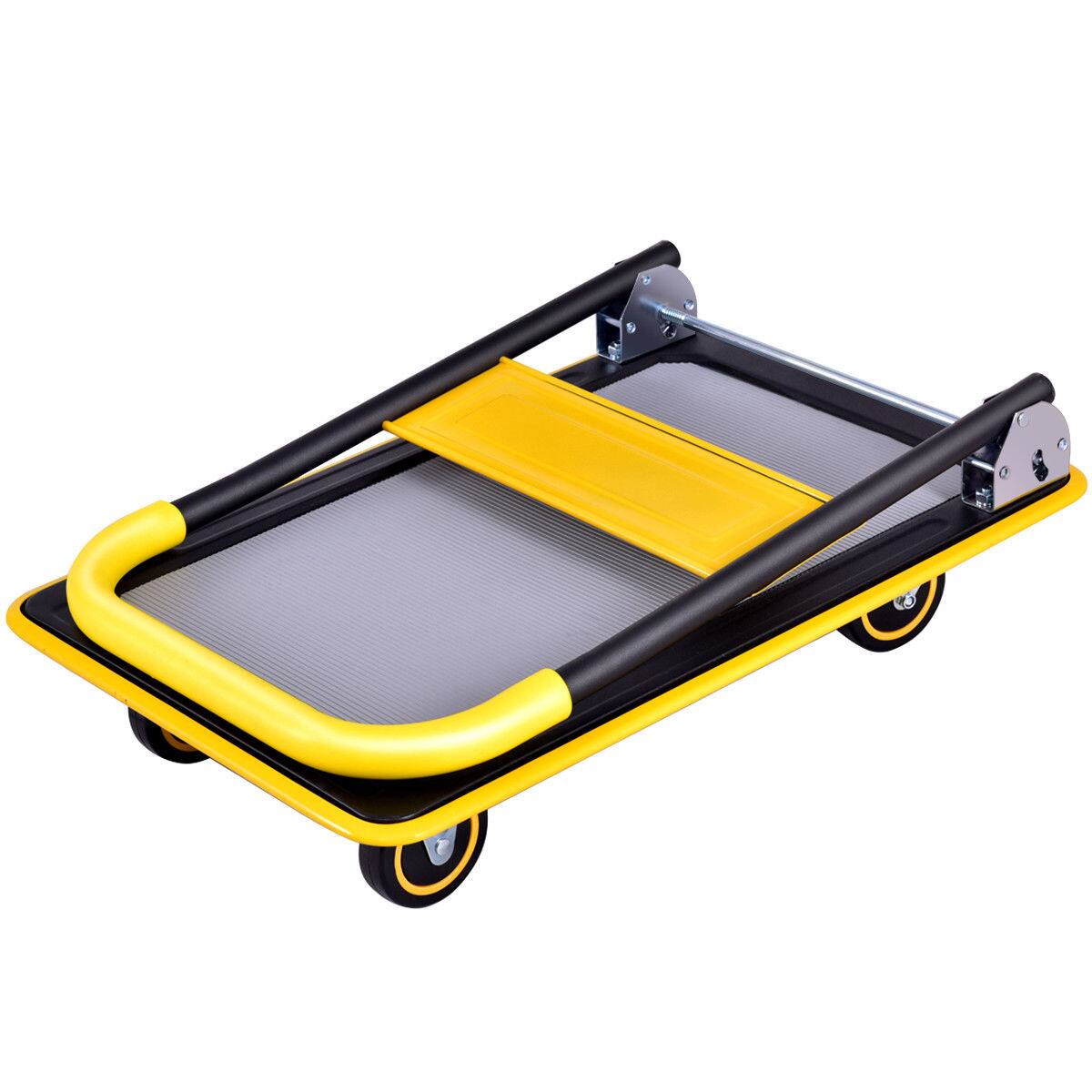 Alt View 15. Costway - 330lbs Folding Platform Cart Dolly Push Hand Truck Moving Warehouse Foldable - Grey/Yellow.