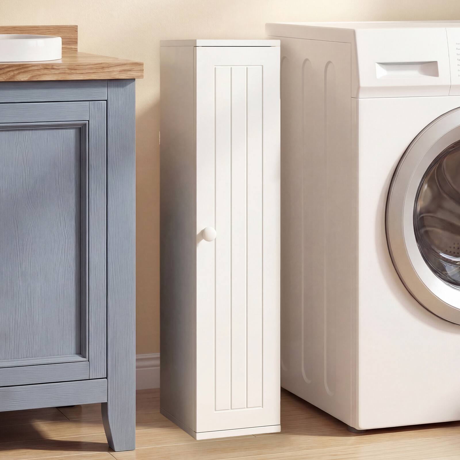 Alt View 4. Costway - Costway Slim Floor Cabinet with Door, Freestanding Wooden Storage Organizer w/ Removable Shelves - White.