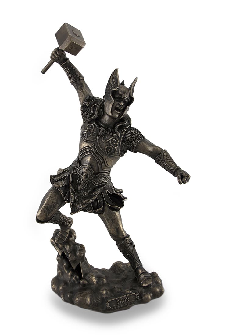 Veronese Design - Thor, Norse God of Thunder, Wielding Hammer Sculptured Bronzed Statue - Bronze