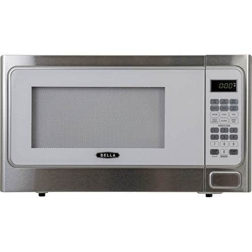 Bella - 1.1 Cu. Ft. Mid-Size Microwave - White with Stainless Steel - Larger Front