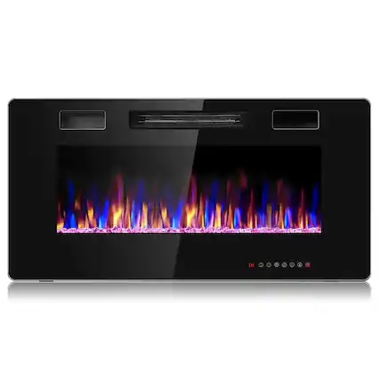 Front. Boyel Living - 36 in. Recessed Ultra Thin Wall Mounted Electric Fireplace - Black.