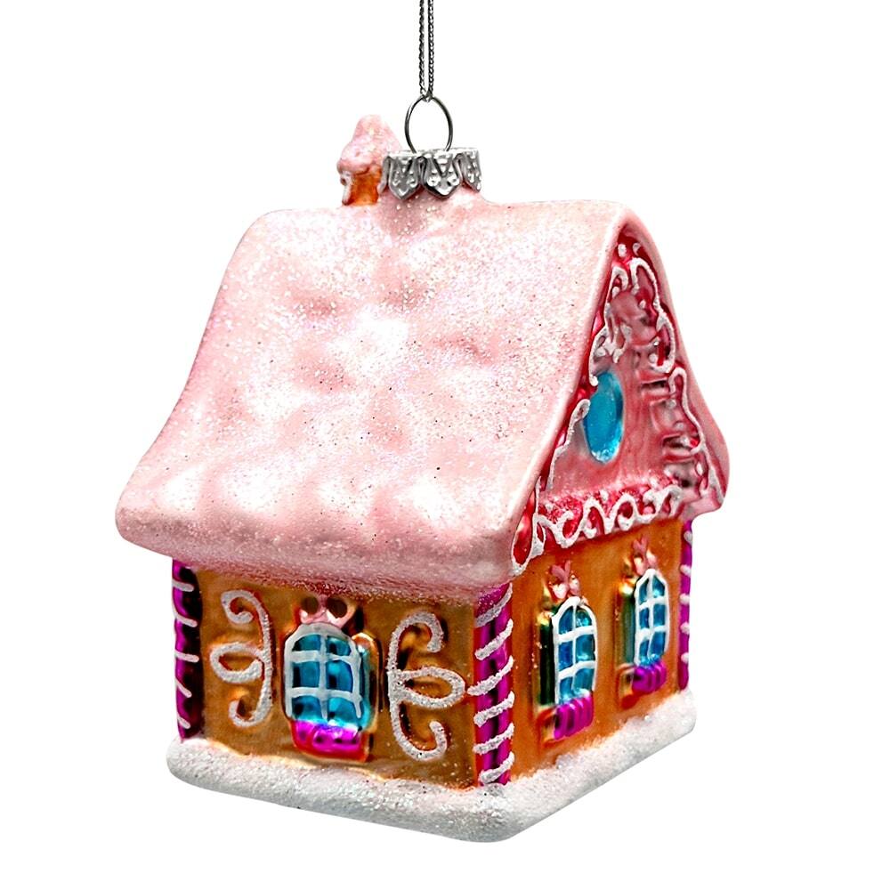 Alt View 1. OrnamentallyYou - Frosted Pink Cottage Glass Christmas Ornament Sugar Sweet Gingerbread Home Holiday Tree Decoration - Multi-colored.