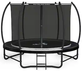 FED Fitness - 8FT Recreational Trampoline with Enclosure for Kids Adults, ASTM Approved, Outdoor Trampolines with Ladder for Kids - Black