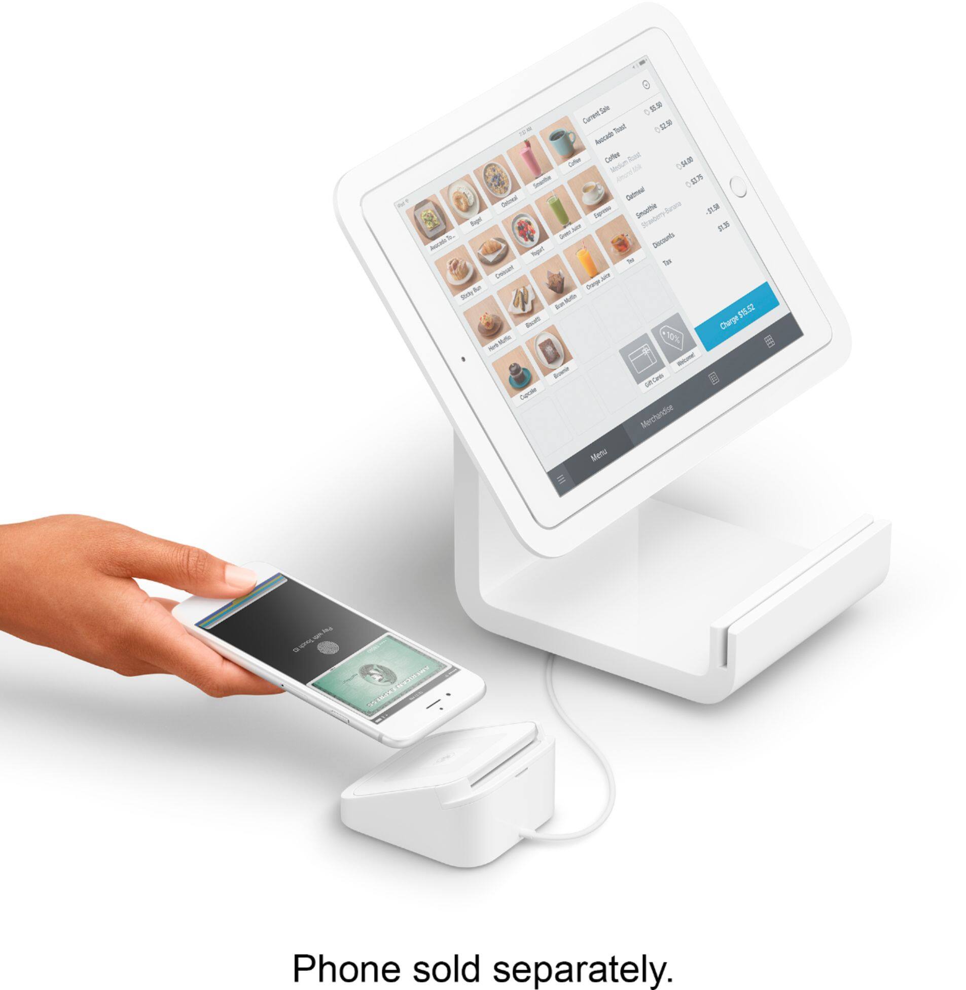 Alt View 11. Square - Square Stand for Contactless and Chip for Apple® iPad (2017, 2018), iPad Pro 9.7" and iPad Air (1, 2) - Glossy white.