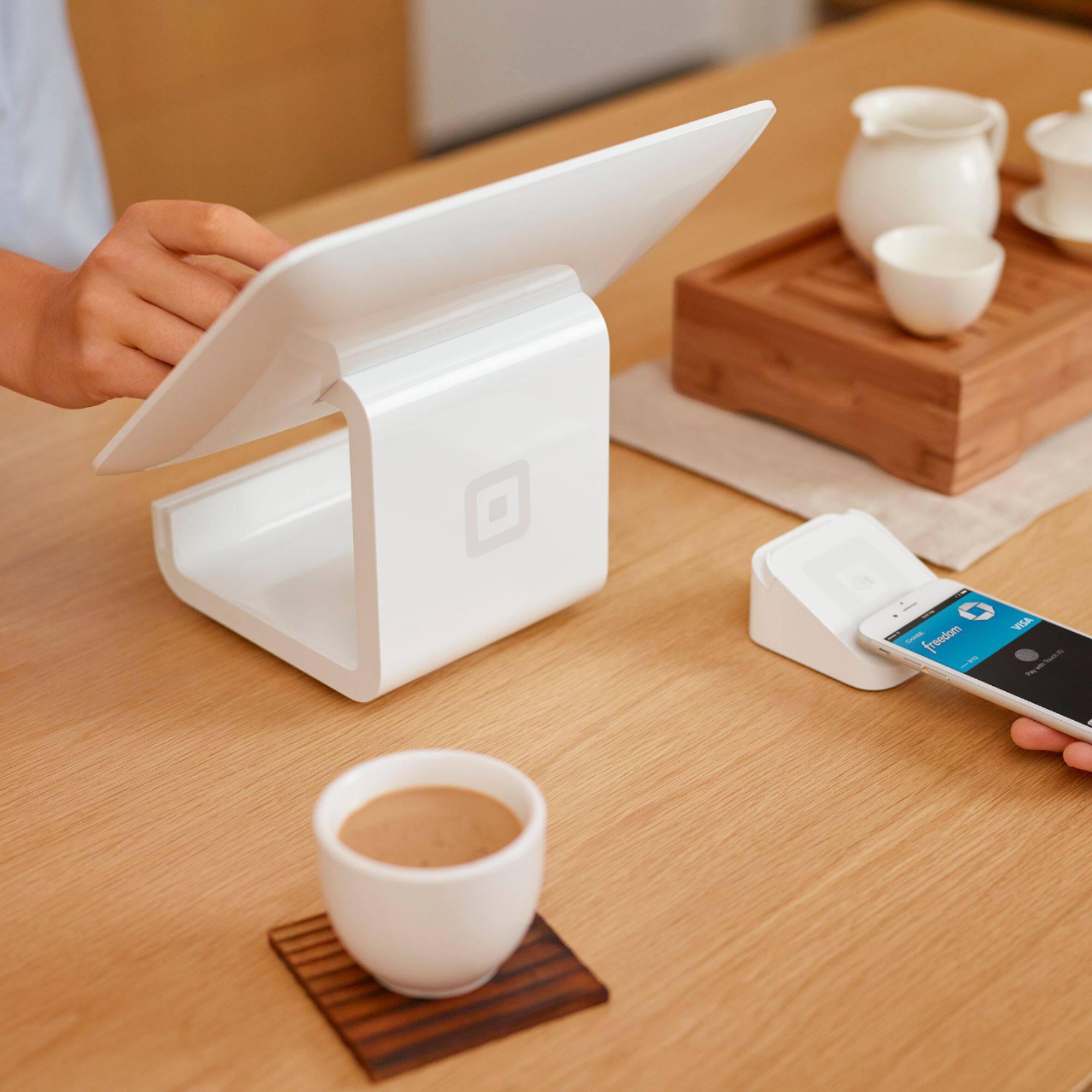 Alt View 15. Square - Square Stand for Contactless and Chip for Apple® iPad (2017, 2018), iPad Pro 9.7" and iPad Air (1, 2) - Glossy white.