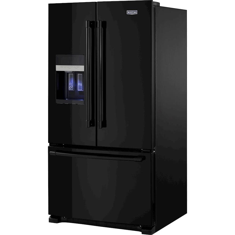 Maytag MFT2673BEM 26.1 cu. ft. French Door Refrigerator with 4  Spill-Catcher Glass Shelves, LED Interior Lighting, SmoothClose Freezer  Drawer, External Water/Ice Dispenser and Better Built Refrigerator  Compressor: Stainless Steel