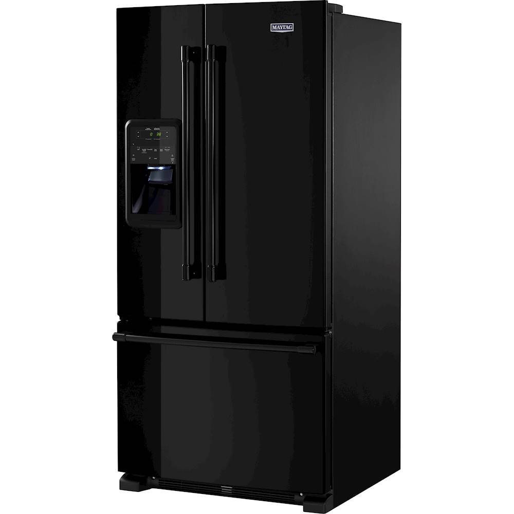 Left View: Maytag - 21.7 Cu. Ft. French Door Refrigerator - Black on Black
