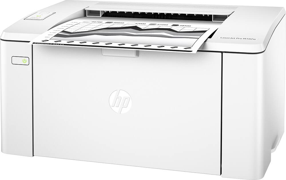 Left. HP - LaserJet Pro M102w Black-and-White Wireless Laser Printer - White.